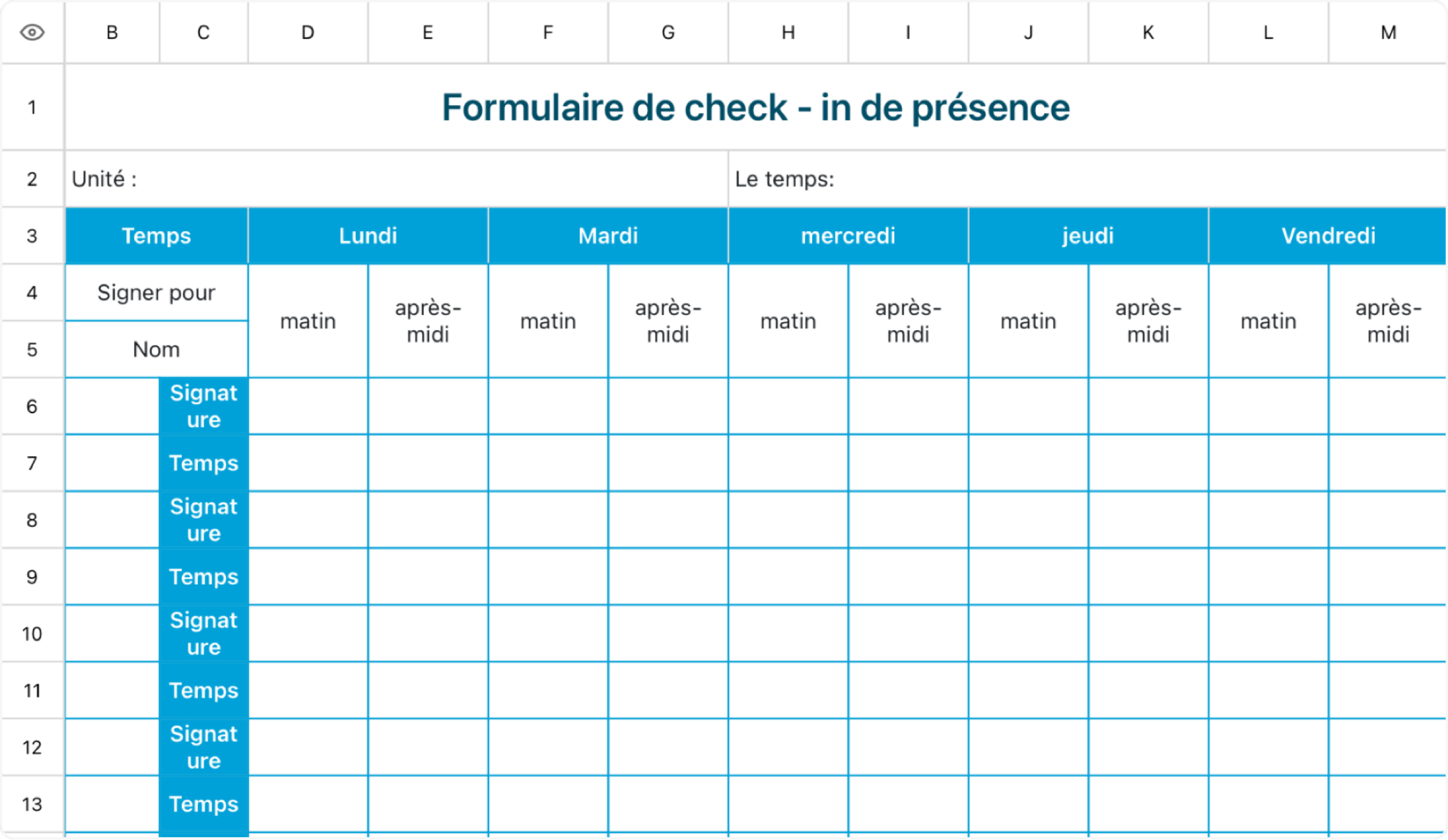 Formulaire de check - in de présence